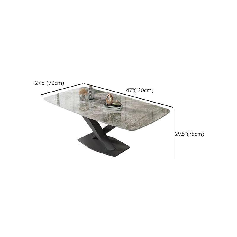 Modern Rectangular White Stone Top Dining Table with Steel Black X-Base