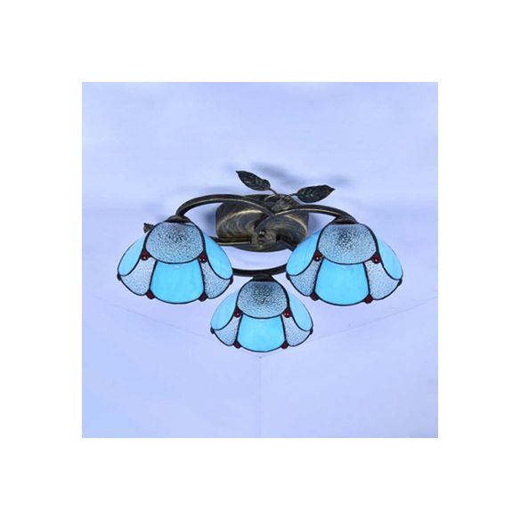 Geometric Ceiling Light Fixture with Pattern Tiffany Stained Glass 3 Lights Flushmount Ceiling Light in Bronze