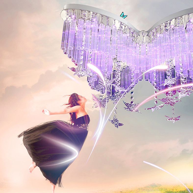 Edelstahl Papilionaceous LED Deckenleuchte im modernen Romantik-Stil Crystal Flush Mount für Schlafzimmer