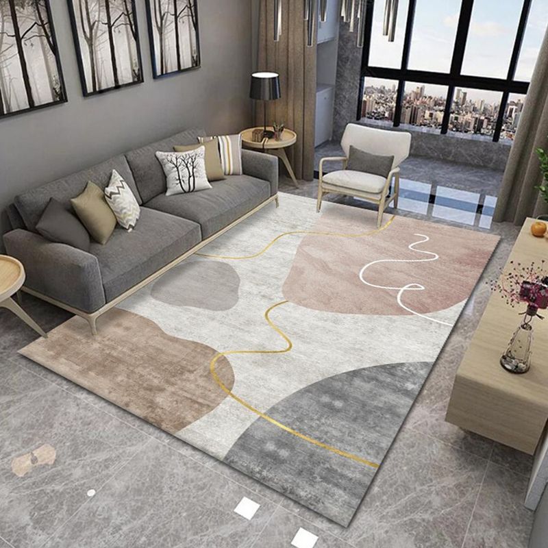 Nordic Pink Rug Contrast Color Polyester Area Rug Washable Rug for Living Room