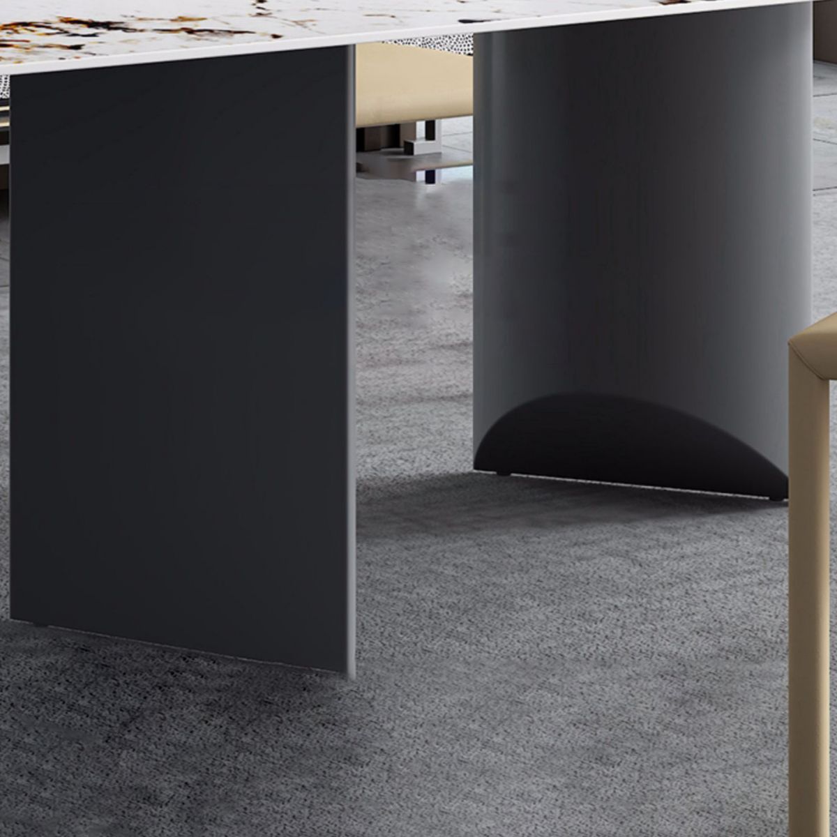 Modern Sintered Stone Rectangle Dining Set Standard Height Black Legs Home Use Dining Set