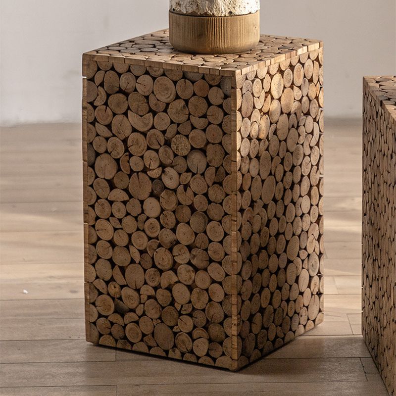 Country Style Square Side Table Natural Solid Wood End Table