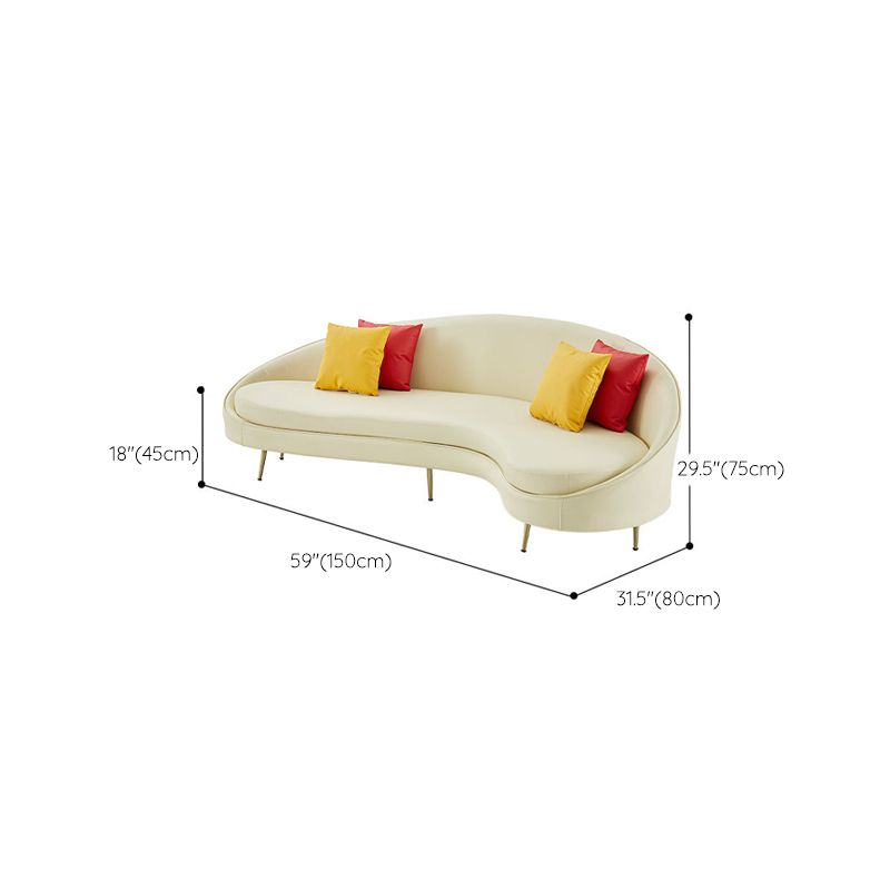 Contemporary Beige Curved Sofa in Genuine Leather with Tight Back
