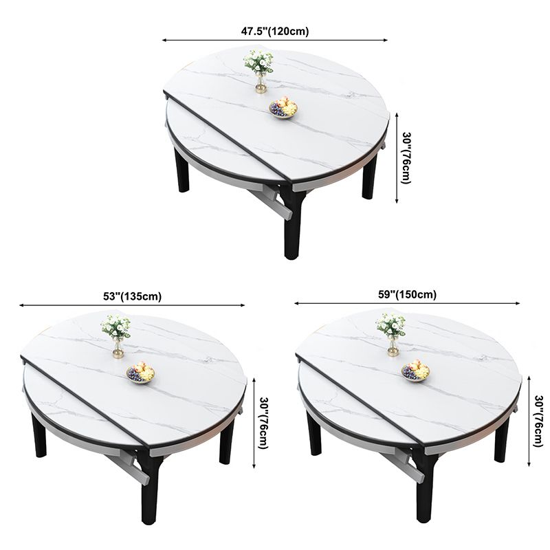 Extendable Sintered Stone Round Table Modern Dining Table with Wooden 4 Legs
