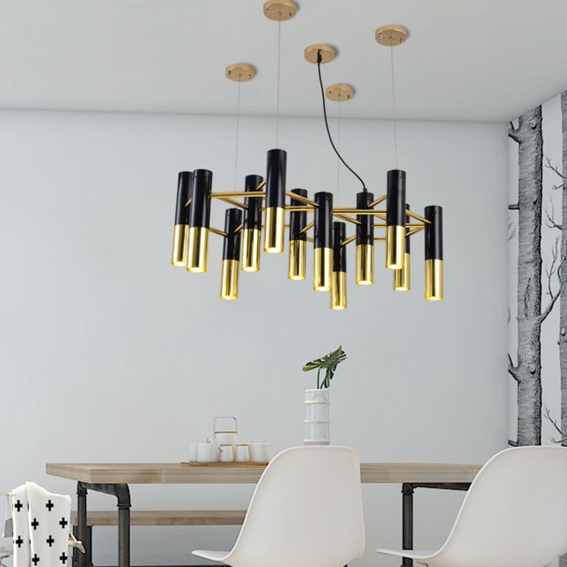 Modern Style Chandelier Light Tubes Shape Metal Pendant Lighting in Black and Gold