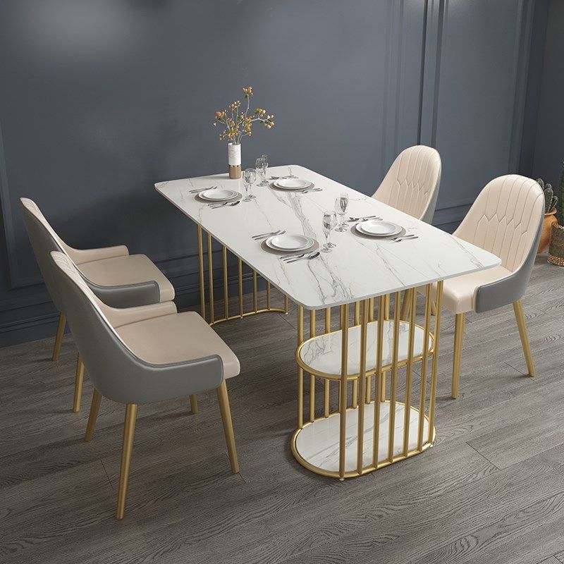 Rectangle White Dining Table Traditional Luxury Table with Gold Frame for Dining Room