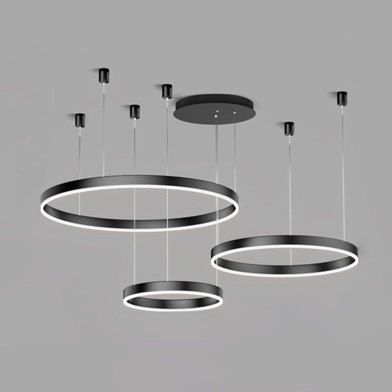 Metal Circle Pendant Chandelier Minimalist Black LED Pendant Light for Living Room