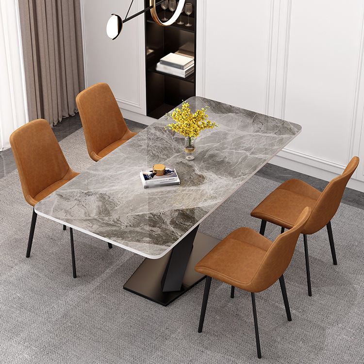 Modern Grey Sintered Stone Table Set of 5/7 with Rectangle Table Dining Set with PU Leather Chairs
