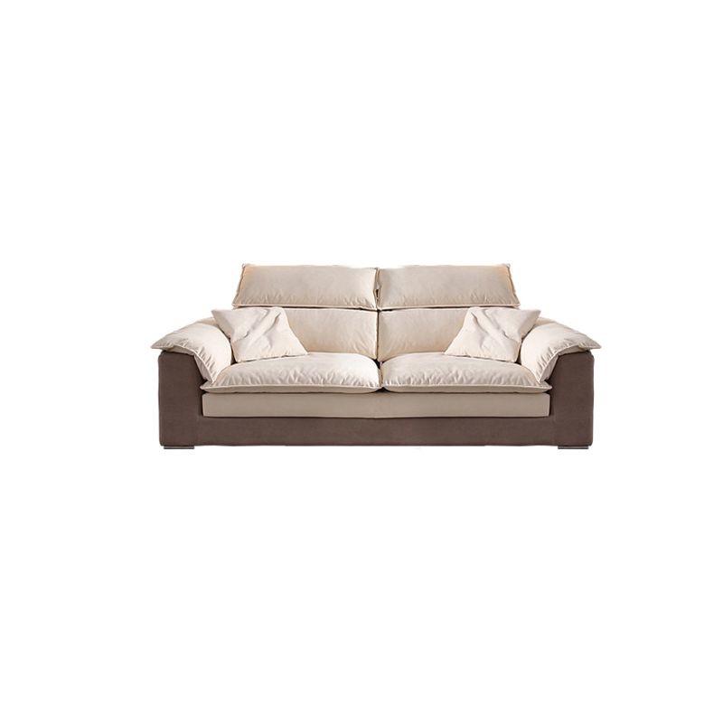 Modern Faux Leather Sofa Beige Pillow Top Arm Sectional with Stainless Steel Legs
