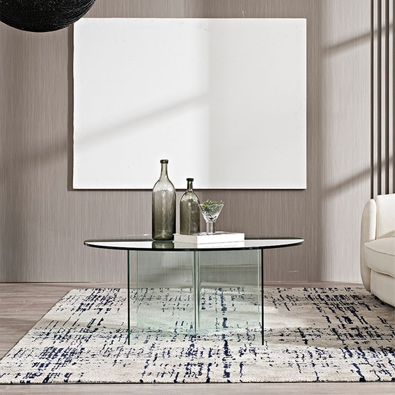 Round Clear Glass Coffee Table Dia 39.37-In 1 Single Cocktail Table