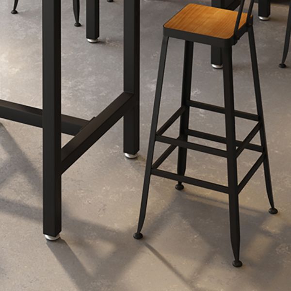 Industrial Indoor Bar & Counter Stool Square Footrest Backrest Black Metal Counter Stool