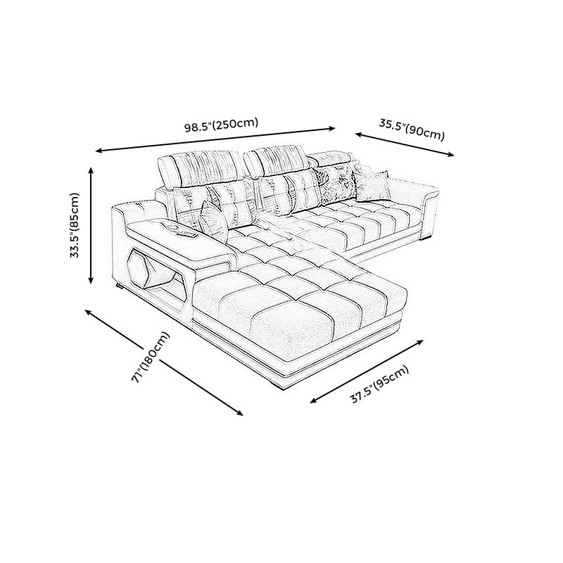 Light-grey Pillow Top Arm Sectional Pillowed Back Cushions, Adjustable
