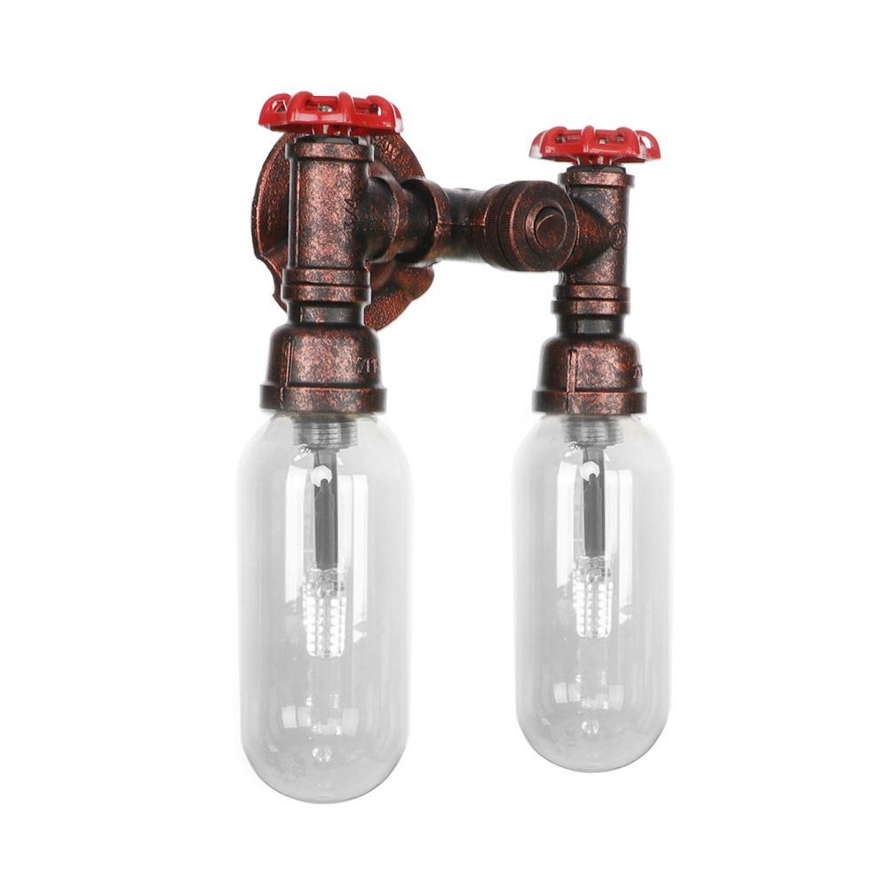 Clear Glass Capsule Sconce Lighting Industrial 2/4 Lights Bedroom Wall Mounted Pipe Light in Weathered Copper