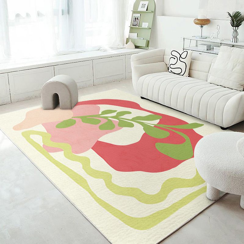 Pink Contrast Color Rug Polyester Nordic Rug Washable Rug for Living Room