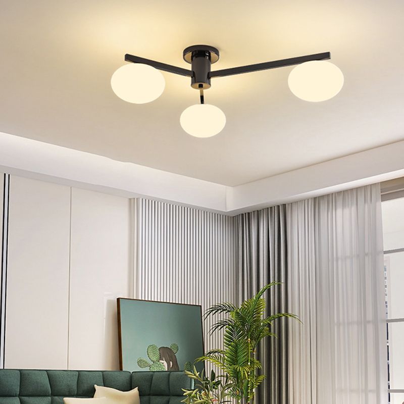 Modern Ceiling Lighting White Glass Semi Flush Mount for Living Room