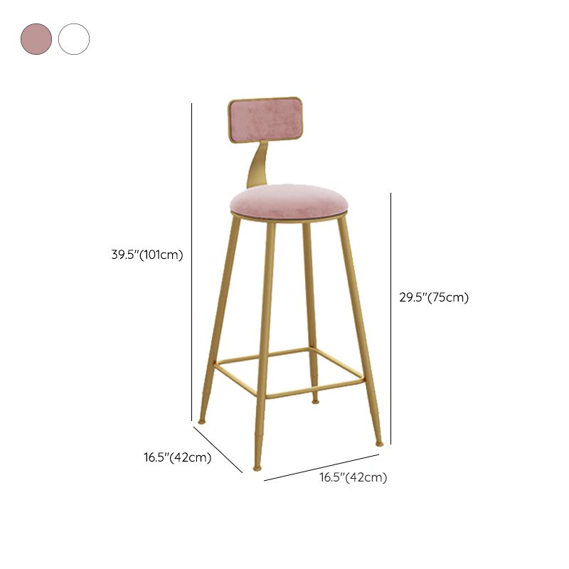 Glam Style Counter Stool Upholstered Low Back Bar Stool with Gold Frame