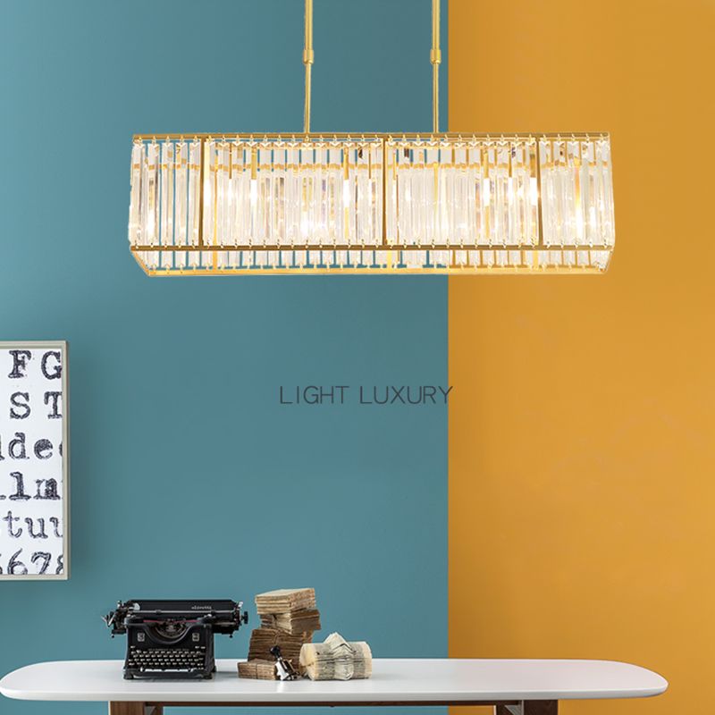Modern Rectangle Shade Island Pendant Crystal Island Lights for Restaurant