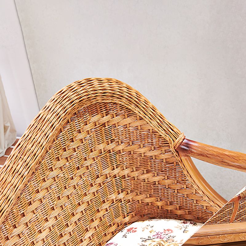 Traditional Rattan Chaise Lounge with Pillow and Arm Floral Lounge Chair for Living Room