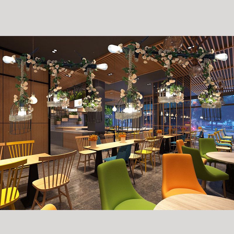 Luz de colgante de isla beige estilo vintage de cuerda de cuerda pájaro accesorio de iluminación colgante