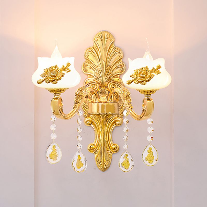 Verweerde zink gearceerde wandlicht vintage imitatie jade gang muur gemonteerde lamp met kristal accent