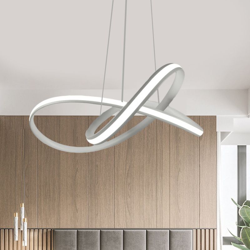Twining Hoop Drop Pendant Minimalism Metallic LED White Hanging Chandelier in Warm/White Light
