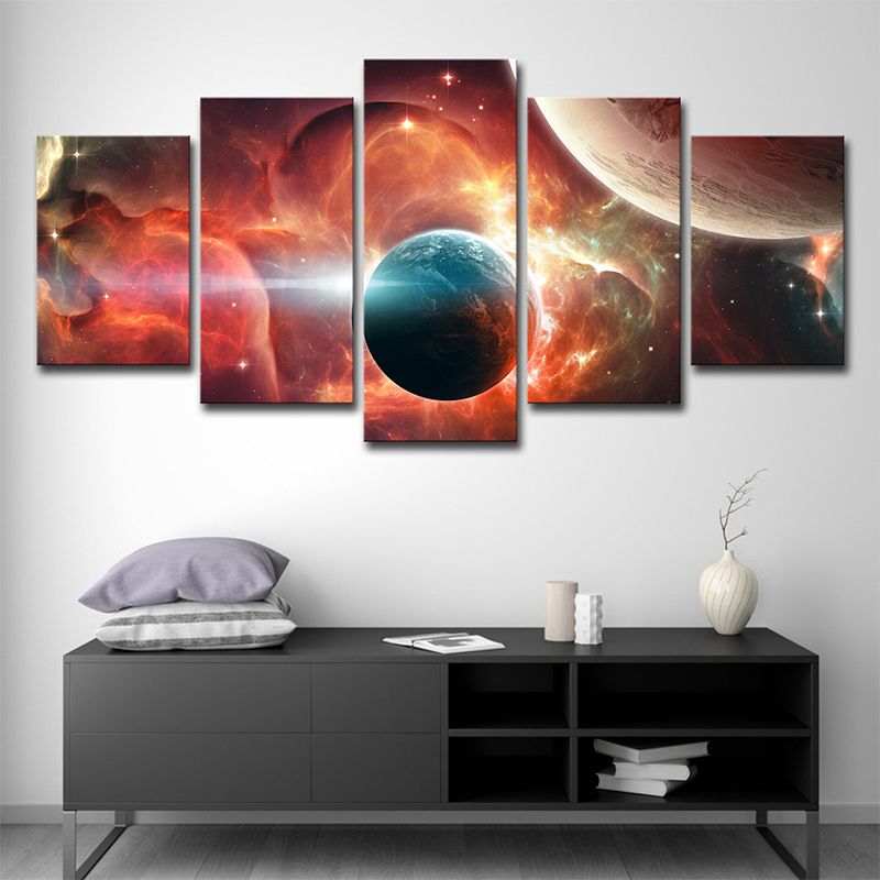 Cool Space Nebula Canvas Wall Art for Boys Bedroom, Orange and Blue, Multi-Piece