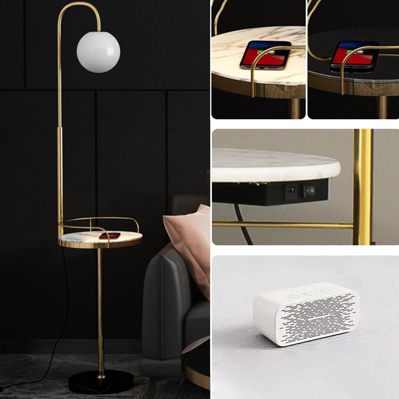 Minimalist Ball Floor Lamp Stain Opal Glass 1-Light Living Room Standing Light with 3-Sided Guardrail