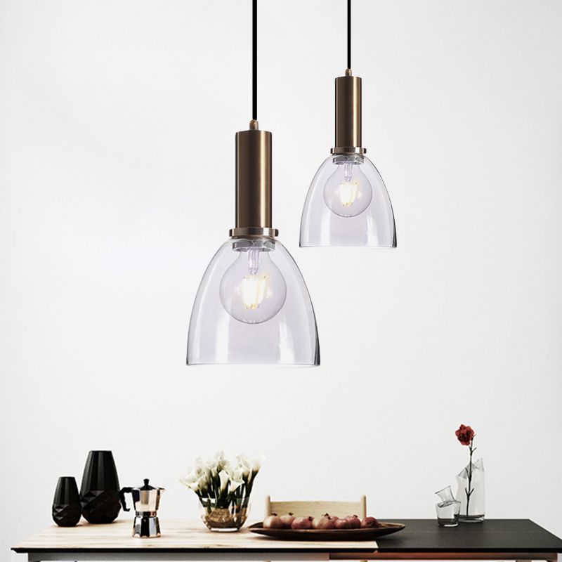 Sombra curva sala de estar iluminación colgante de vaso limpio/estilo simple de estilo colgante con enchufe de lámpara de latón