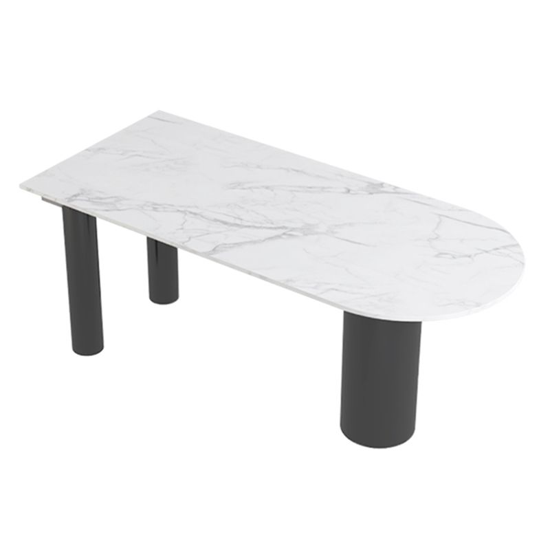 Free Form White Dining Table Sintered Stone Table Contemporary with 3 Legs