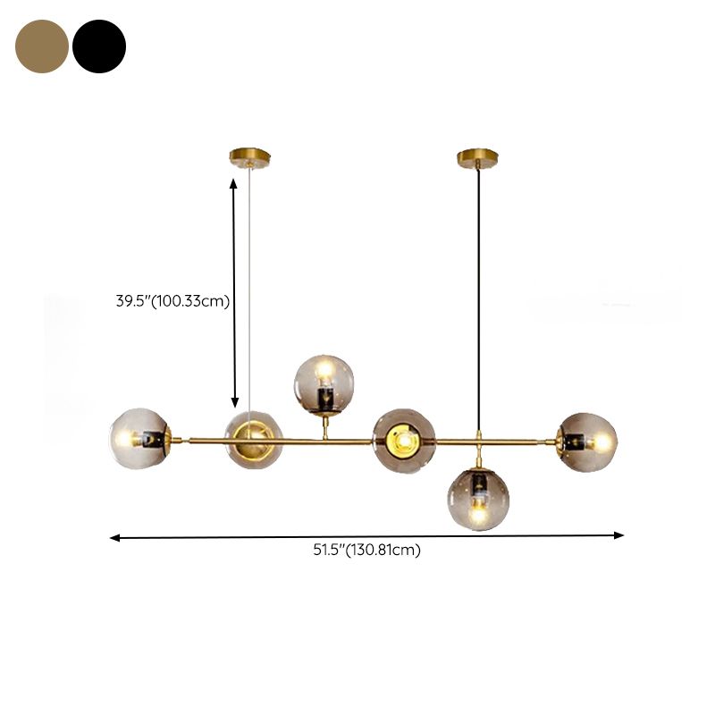 Linear Pendant Lighting Minimal Glass 6 Lights Chandelier Lighting in Black