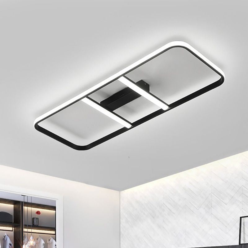 Moderne LED Semi Flush Lighting met metalen schaduw Zwart rechthoek Semi -spoelbevestiging Plafondlamp in wit/warm licht, 12 "/23.5" breed