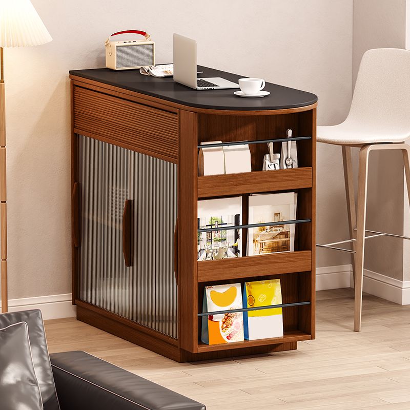 Modern Stone Bar Table Pine Wood Base with Lockers for Living Room