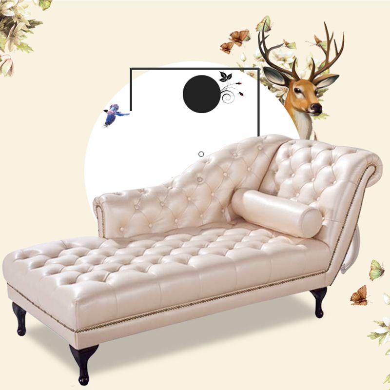 Traditional Tufted Chaise Lounge Leather Chaise with Rolled Arms for Living Room