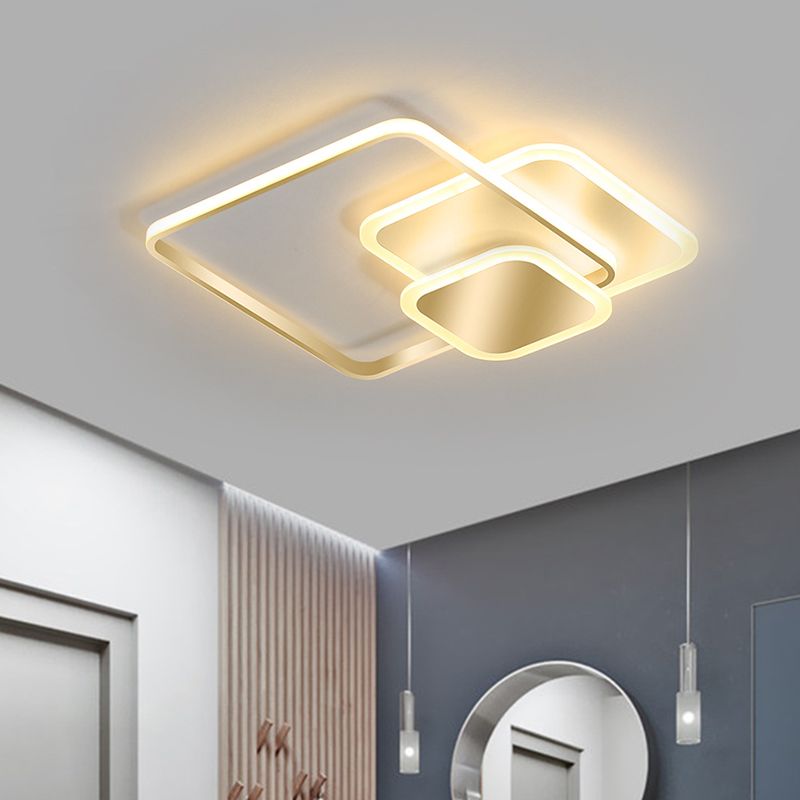 Lámpara cuadrada de montaje empotrado, lámpara de techo LED metálica modernista dorada con luz blanca/cálida, 16,5"/20,5" de ancho
