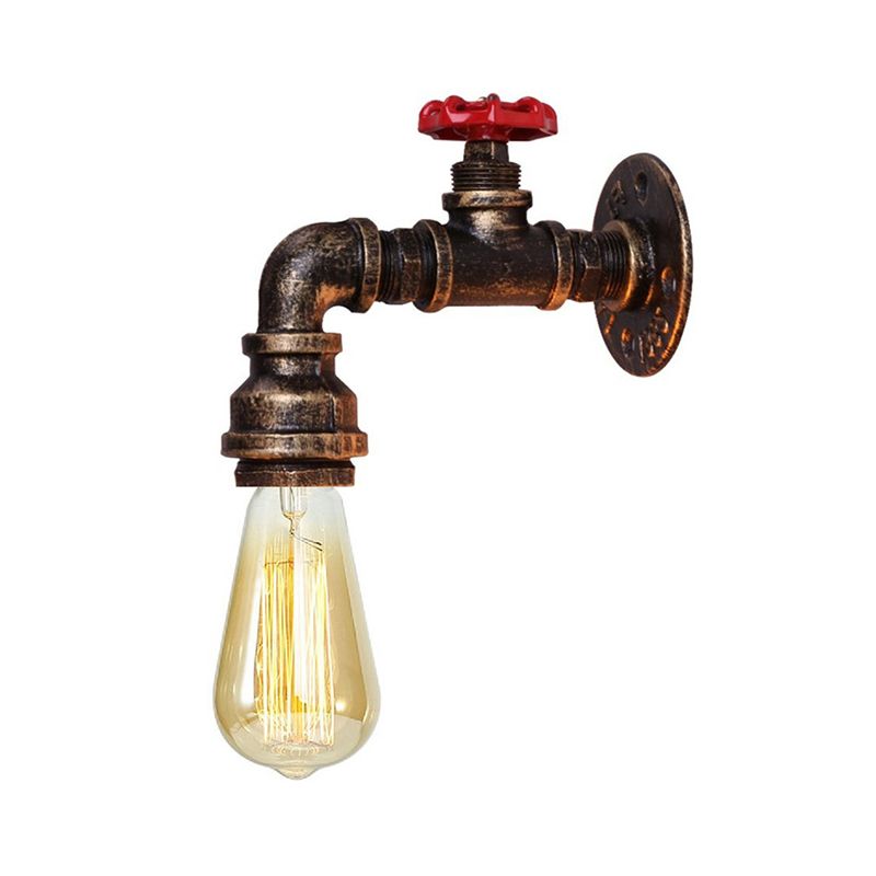 Iron Conduit Wall Lighting Fixture Farmhouse 1-Head Living Room Sconce Light in Bronze with Valve