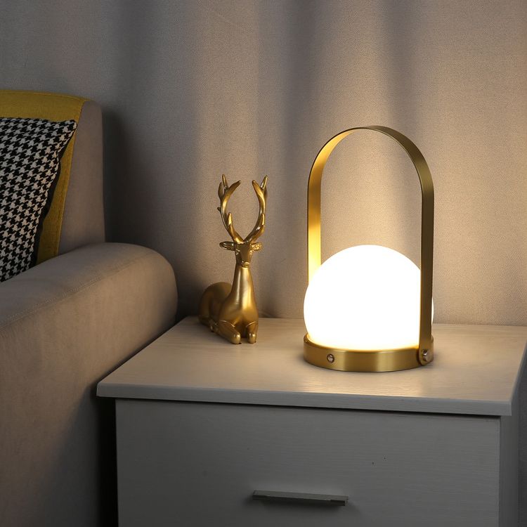 Globe White Glass Table Light Minimalist 1-Light Nightstand Lamp with Handle
