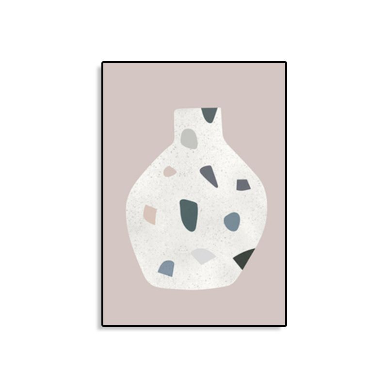 White Terrazzo Vase Canvas Art Textured Nordic Style Dining Room Wall Decor on Pink