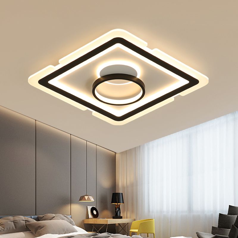Acryl Vierkant Plafond Verlichting Hedendaagse 16 "/19.5" LED Flush Mount Light voor slaapkamer in zwart en wit