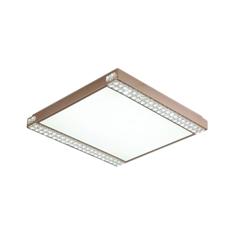 Metallic Square Ceiling Mounted Light Contemporary LED Flushmount Lighting with Crystal Bead Deco in Gold/Coffee