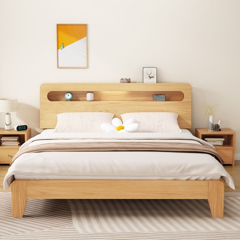 Rectangular Standard Bed Solid Color Panel Bed with Headboard