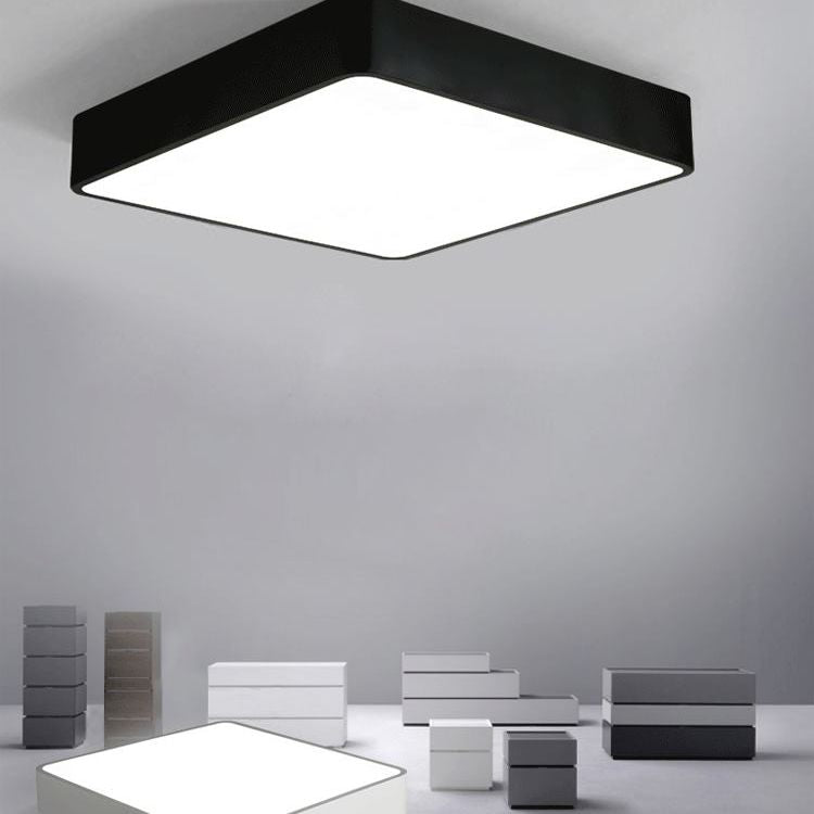 Rectangular Office Flush Lamp Metallic Modern LED Ceiling Mounted Light in Black