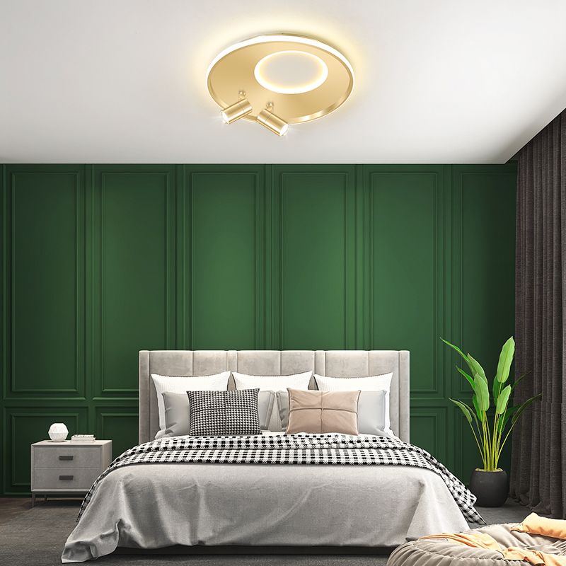 New Modern LED Flush Ceiling Lights Iron Circular Flush Mount Lamp with 2 Spotlights