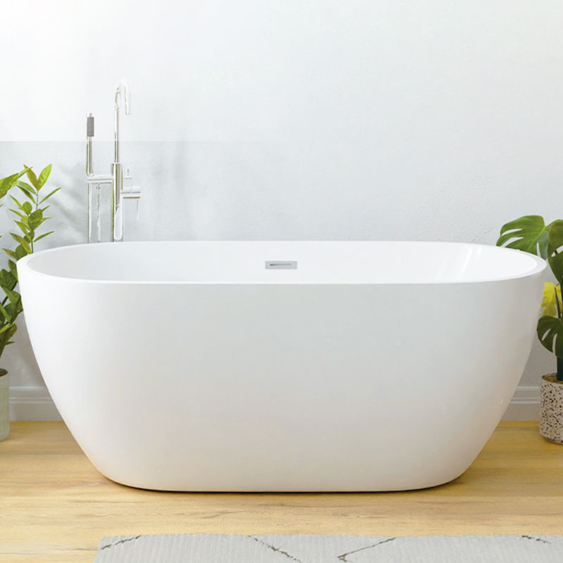 White Oval Bathtub with Drain Acrylic Soaking Freestanding Tub