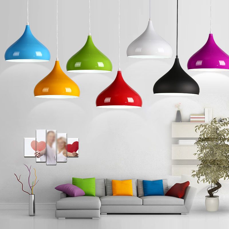 Metal Hanging Light Nordic Style Macron Color Pendant Light Conical Shape Hanging Light for Kitchen