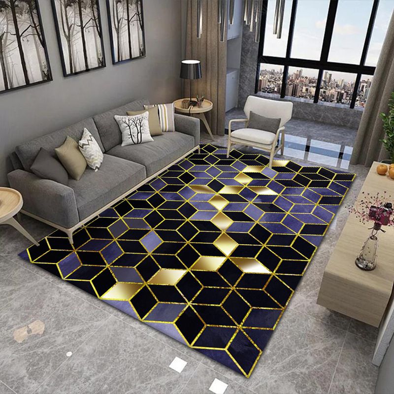 Stylish Modern Area Carpet Geometric Print Polyester Area Rug Stain Resistant Rug for Living Room