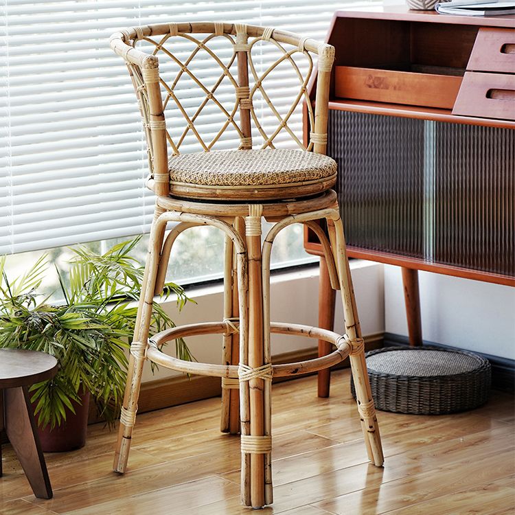 Indoor Solid Wood Bar Stool Modern Rattan Bar Stool with Footrest
