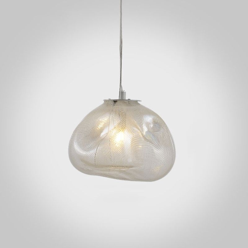 1 Light Bun Hanging Lights Post-Modern Lattice Glass Ceiling Fixture for Restaurant
