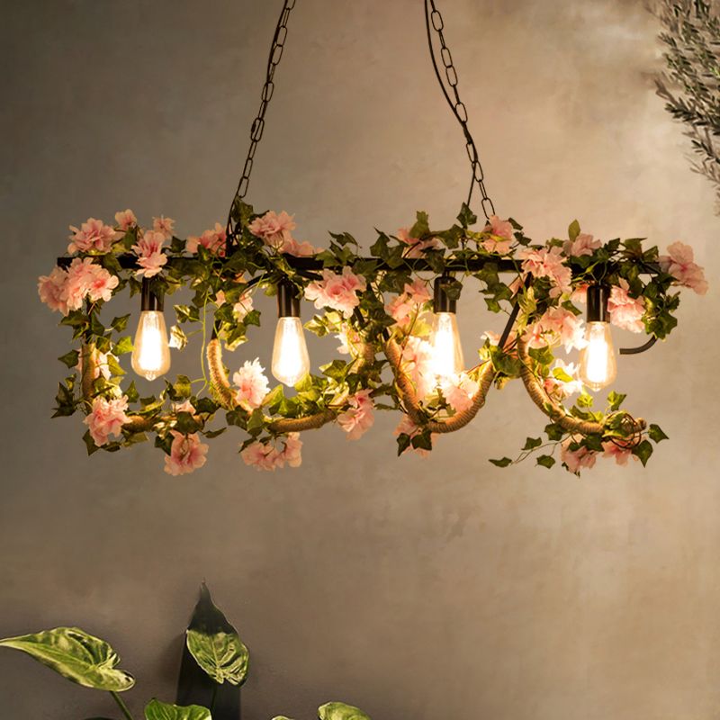 4 lumières linéaires de la lampe avec un lodge de plante artificielle métal.