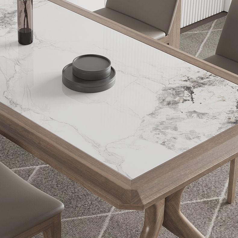 Modern Rectangular Stone Top Dining Table with Solid Wood Legs for Living Room