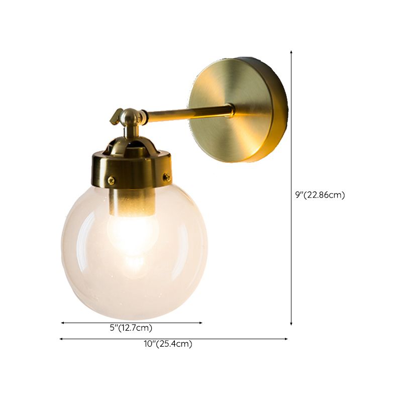 Industrial Style Ball Wall Sconce Glass 1 Light Sconces in Gold for Bedroom